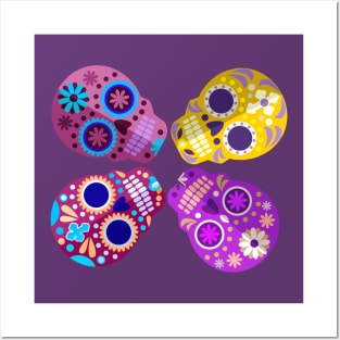 Colorful Sugar Skulls Design Posters and Art